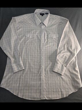 Panhandle Slim Pearl Snap Western Shirt Men's Sz 20 38 Blue Brown Plaid